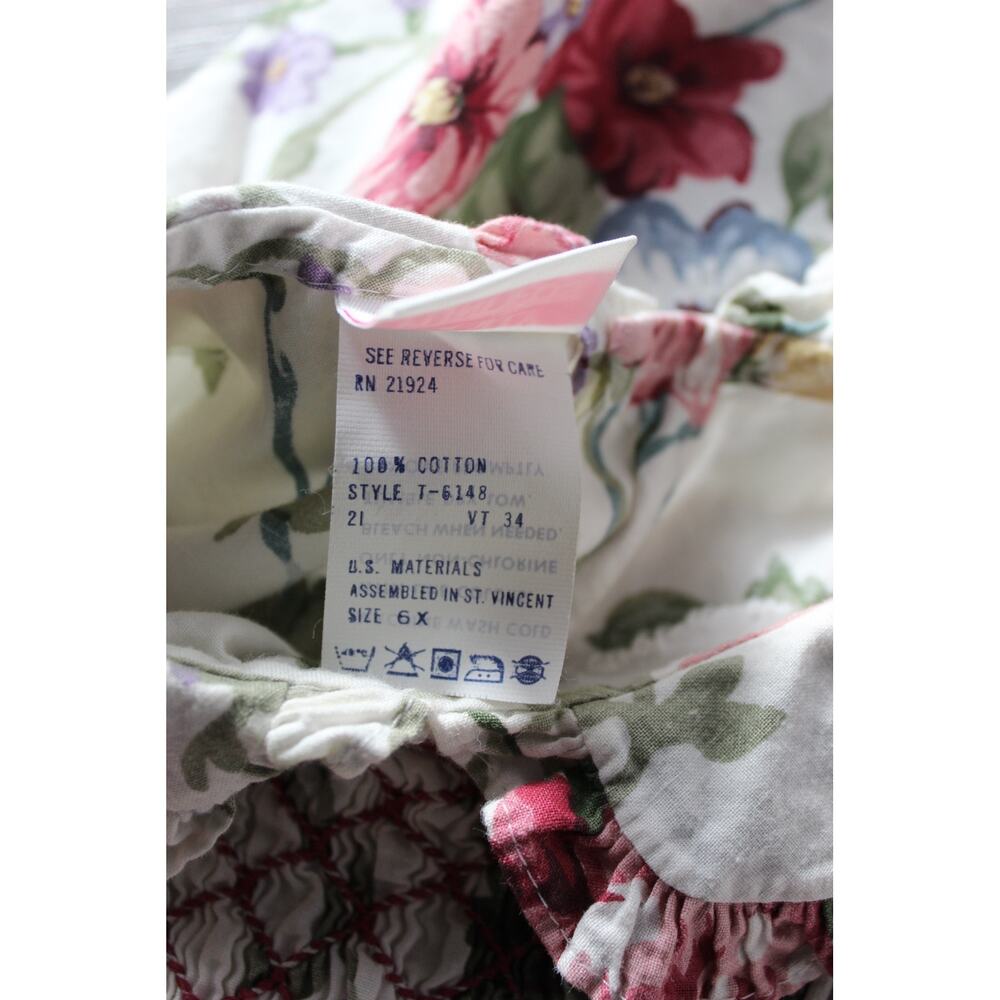 Vintage Polly Flinders 6X Girls Floral Dress Peter Pan Collar Smocked - Picture 5 of 9